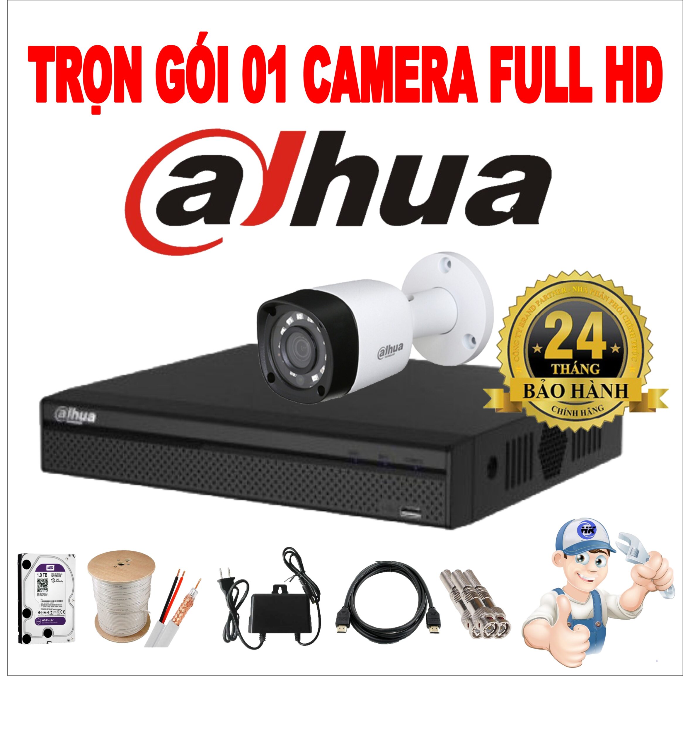 Trọn bộ lắp mới 1 camera Dahua full HD