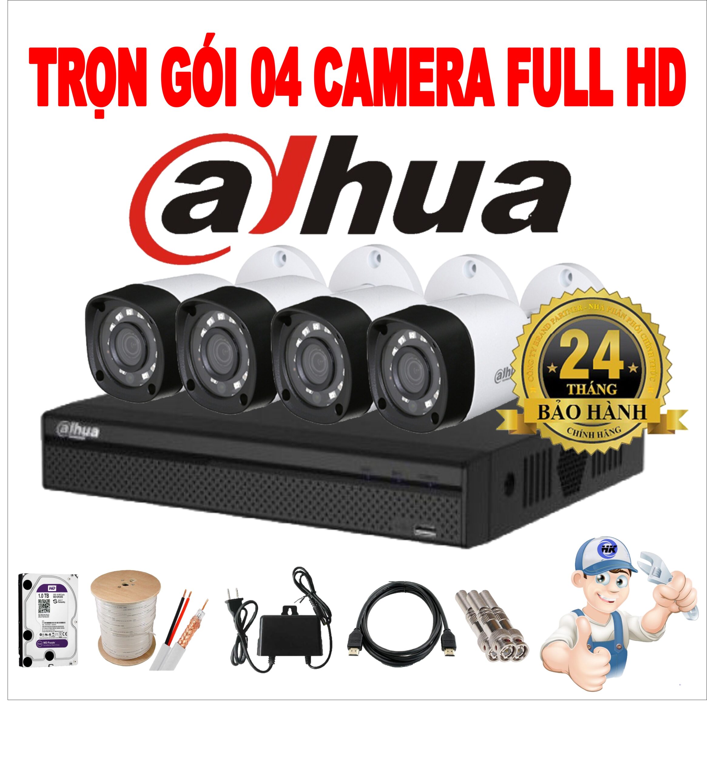 Trọn bộ lắp mới 4 camera Dahua full HD