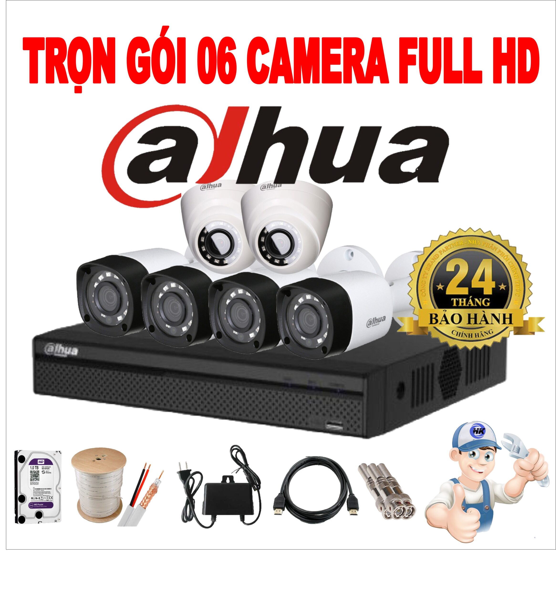Trọn bộ lắp mới 6 camera Dahua full HD