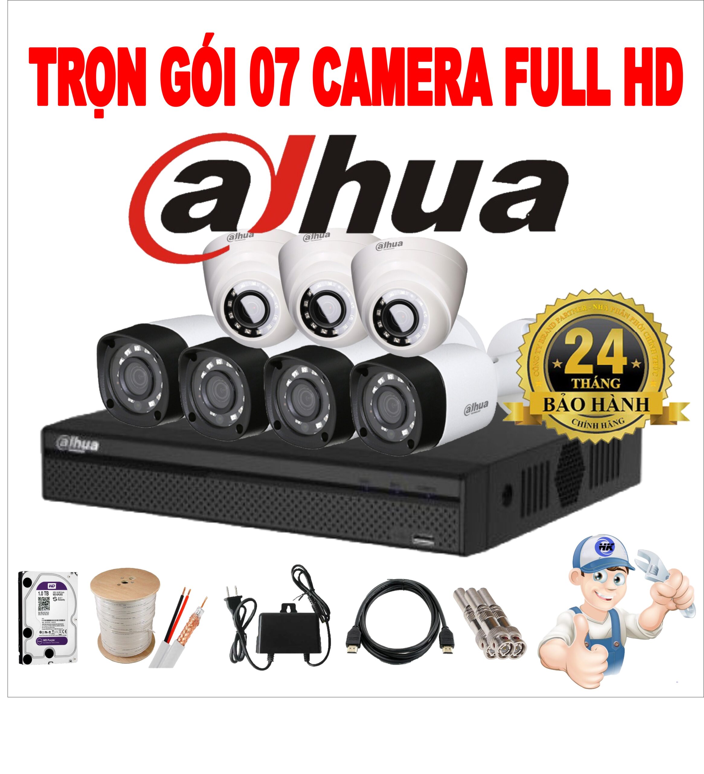 Trọn bộ lắp mới 7 camera Dahua full HD