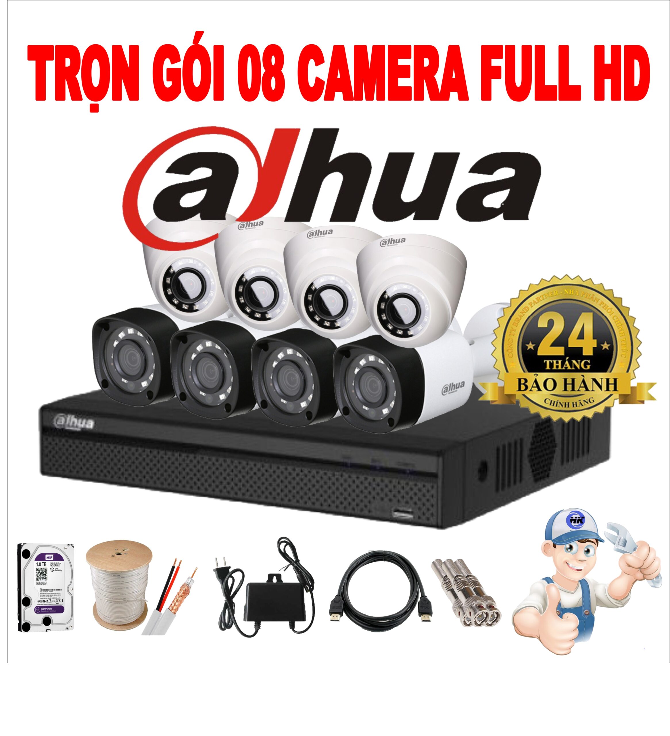 Trọn bộ lắp mới 8 camera Dahua full HD