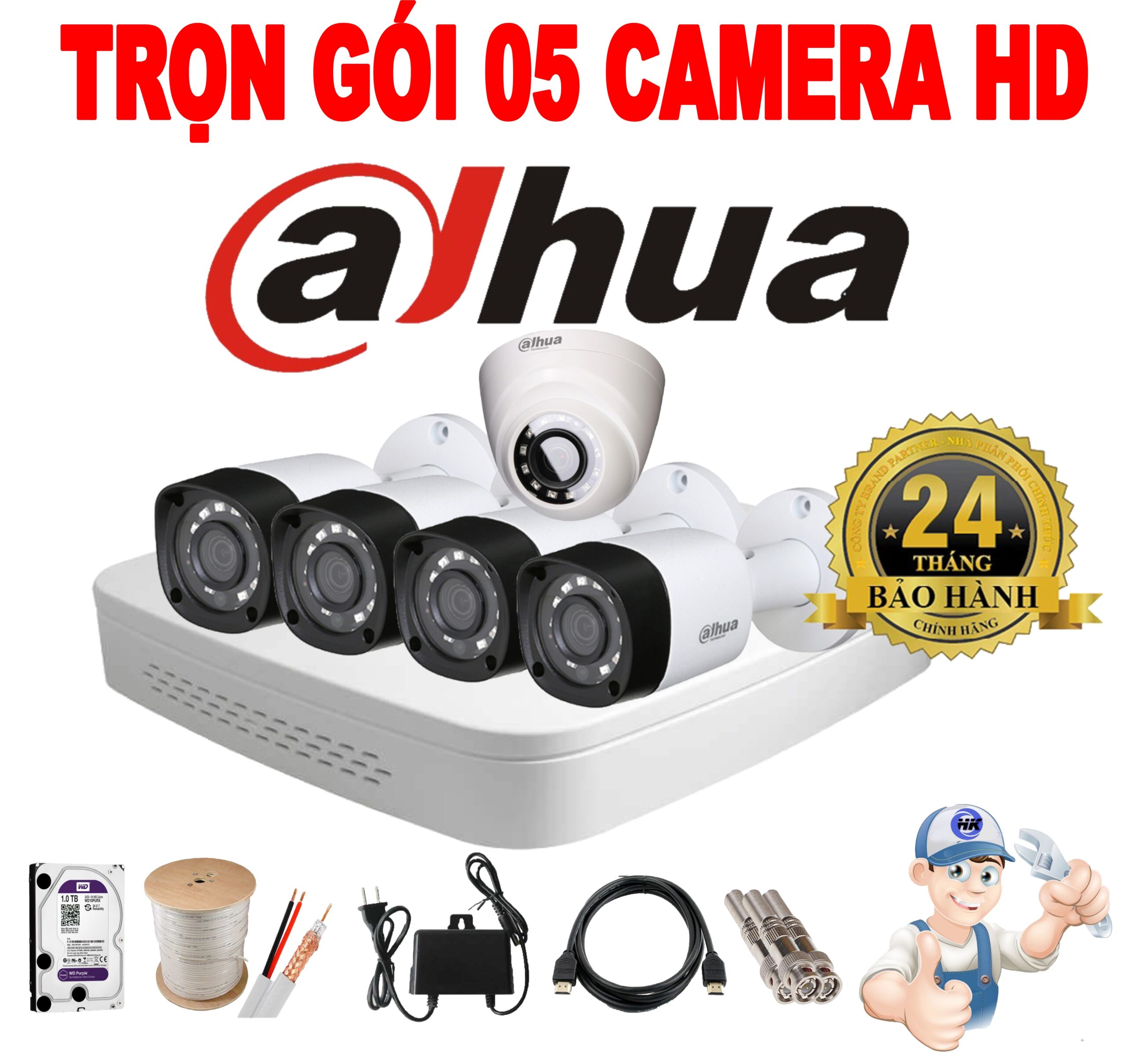 Trọn bộ lắp mới 5 camera Dahua HD