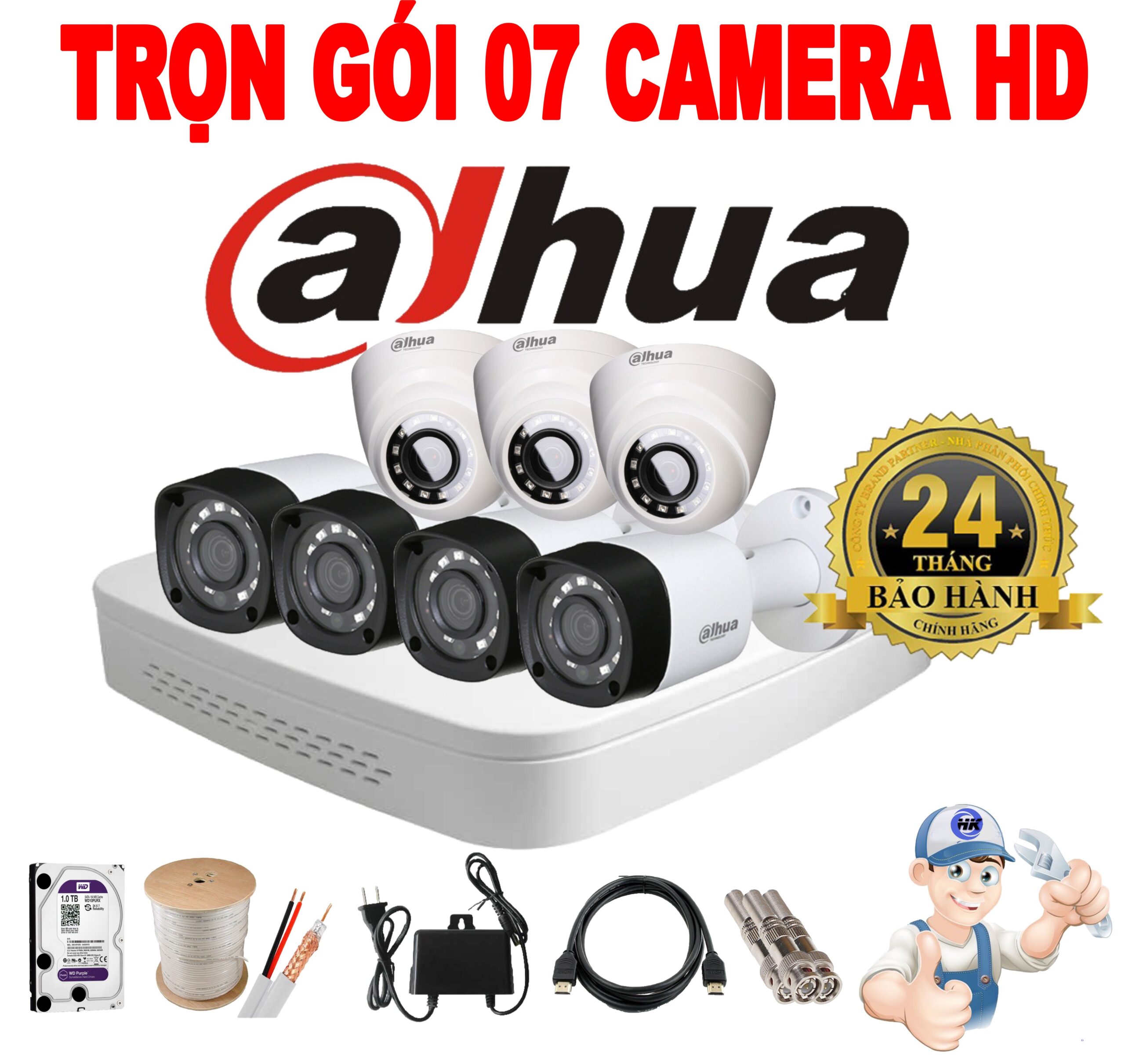 Trọn bộ lắp mới 7 camera Dahua HD