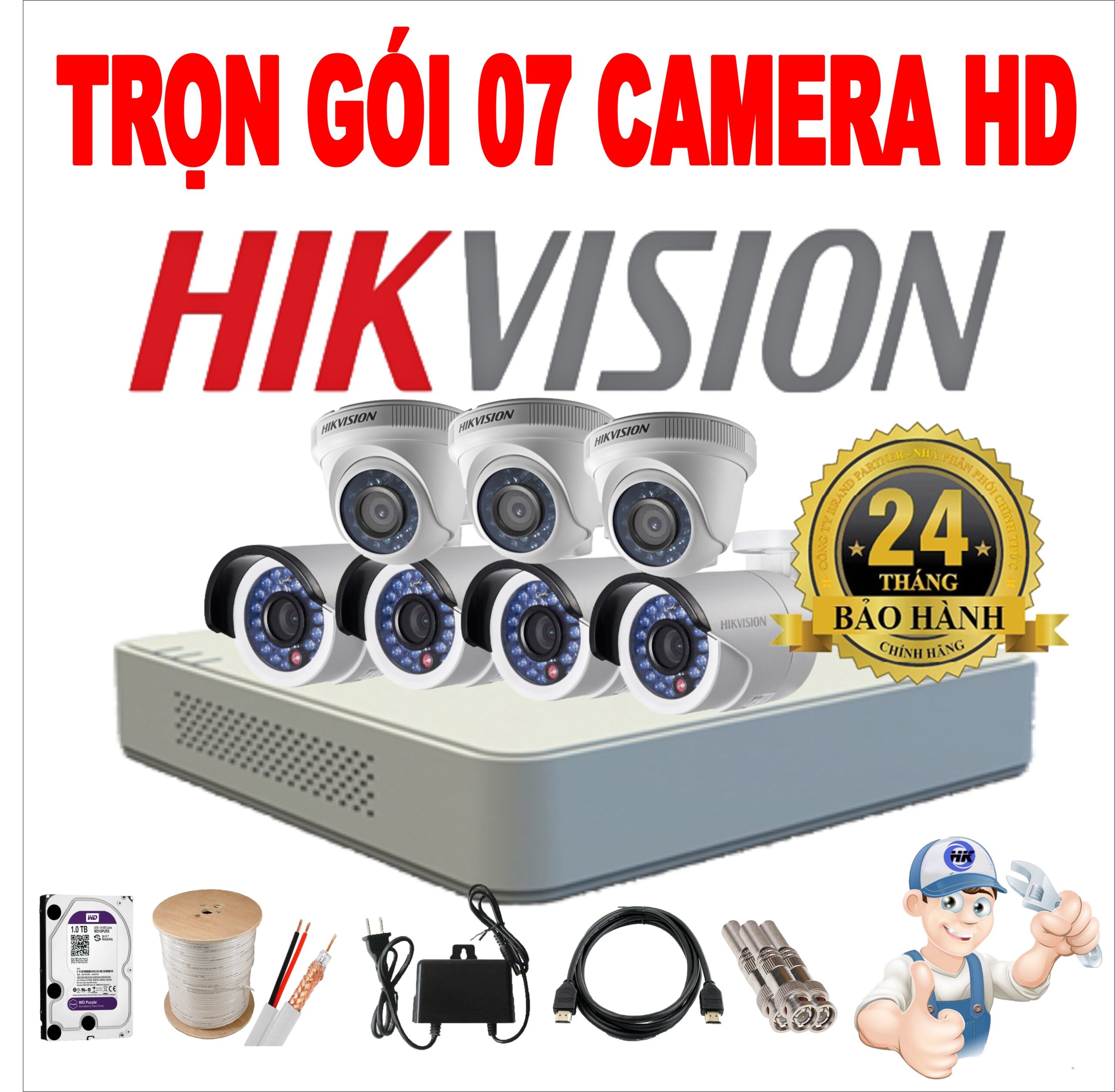 Trọn bộ lắp mới 7 camera Hikvision HD